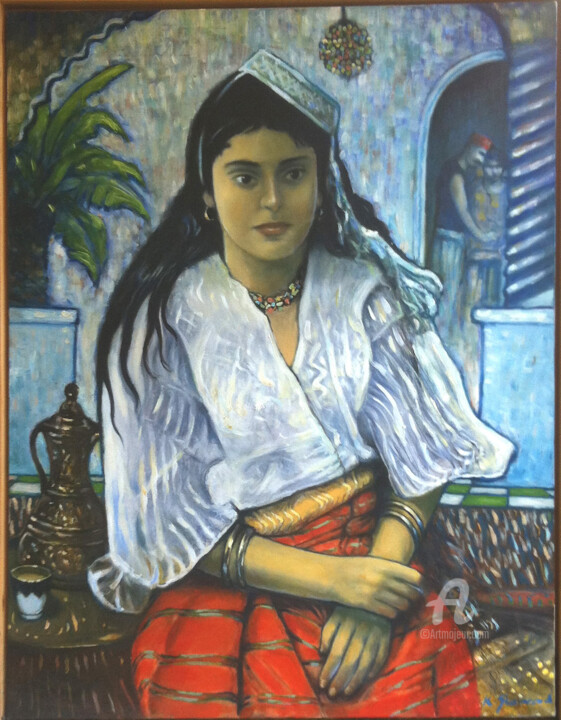 Peinture intitulée "jeune femme en cost…" par Khaled Guemroud, Œuvre d'art originale, Huile