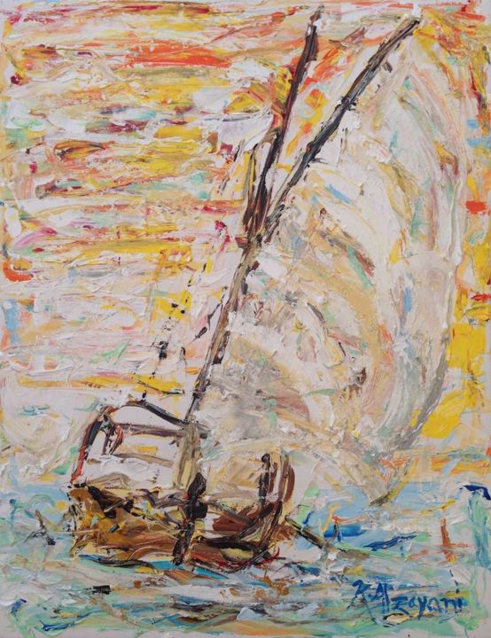 Pittura intitolato "On the way home" da Khalid Alzayani, Opera d'arte originale, Acrilico