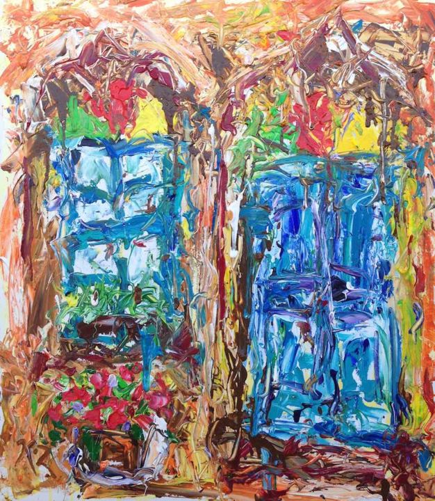 Pittura intitolato "Waiting at her door" da Khalid Alzayani, Opera d'arte originale, Acrilico