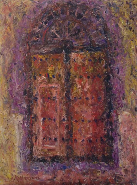 Painting titled "Wooden Door" by Khalid Alzayani, Original Artwork, Oil