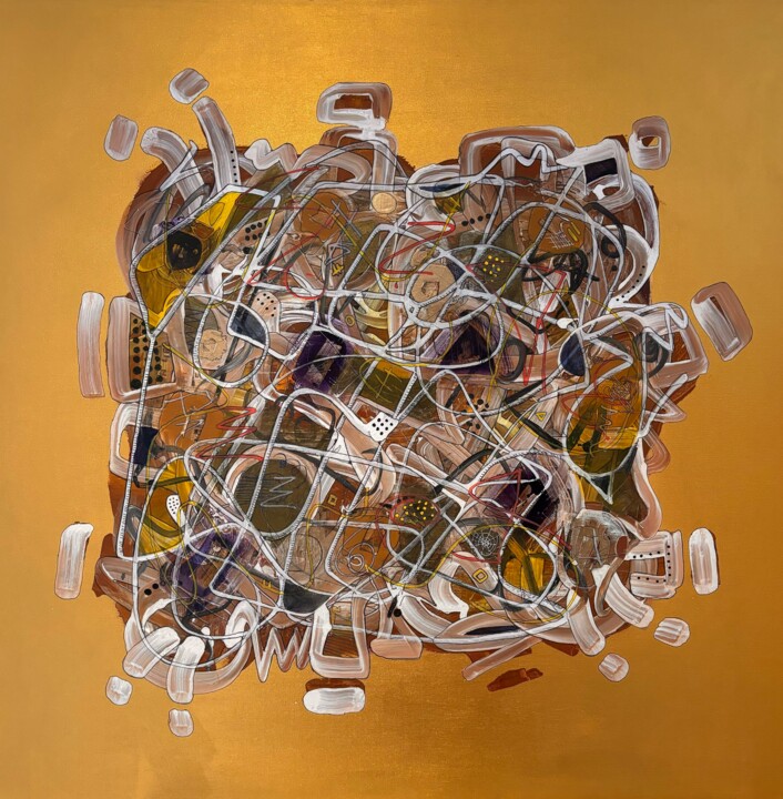 Peinture intitulée "Gold thinking 4" par Khalil Boubekri, Œuvre d'art originale, Acrylique Monté sur Châssis en bois