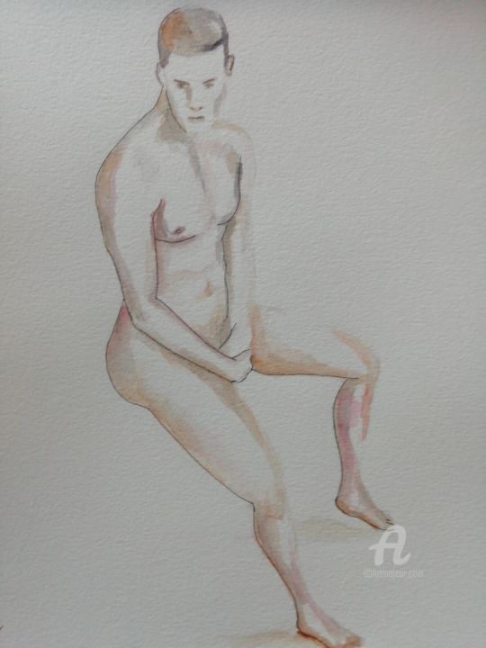 Drawing titled "Homme" by Kham H, Original Artwork, Watercolor