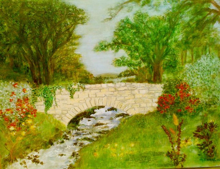 Peinture intitulée "le ruisseau" par Khan, Œuvre d'art originale, Huile