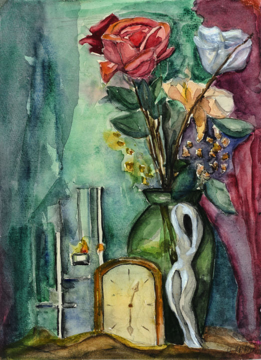 Malarstwo zatytułowany „натюрморт с часами…” autorstwa Жанна Митин, Oryginalna praca