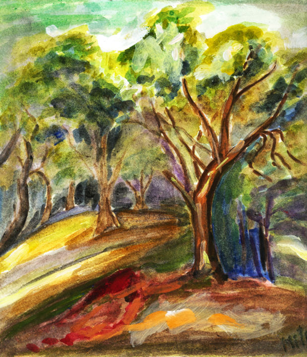Картина под названием "лес" - Жанна Митин, Подлинное произведение искусства, Акварель