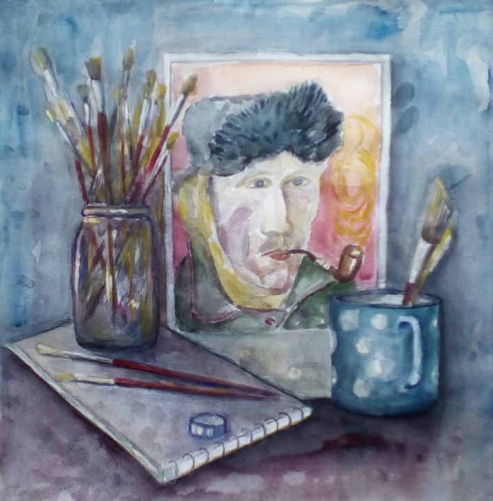 Картина под названием "памяти  Ван  Гога" - Жанна Митин, Подлинное произведение искусства, Акварель