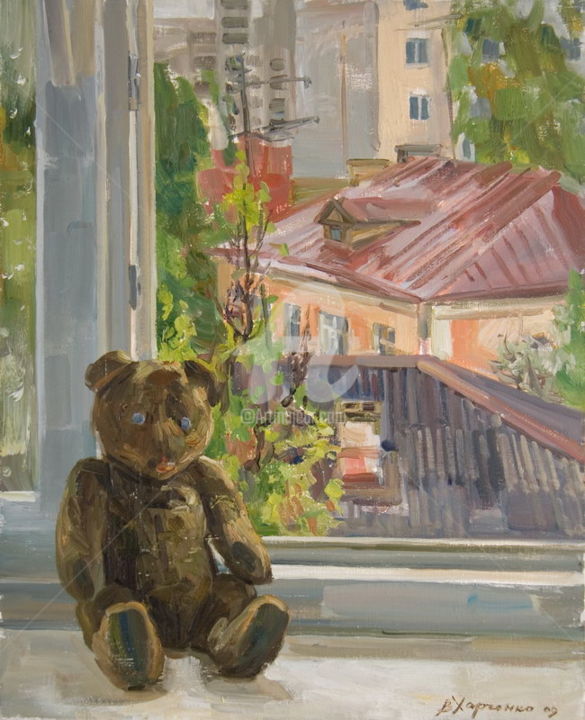 Schilderij getiteld "Teddy with blue eyes" door Valeriy Kharchenko, Origineel Kunstwerk