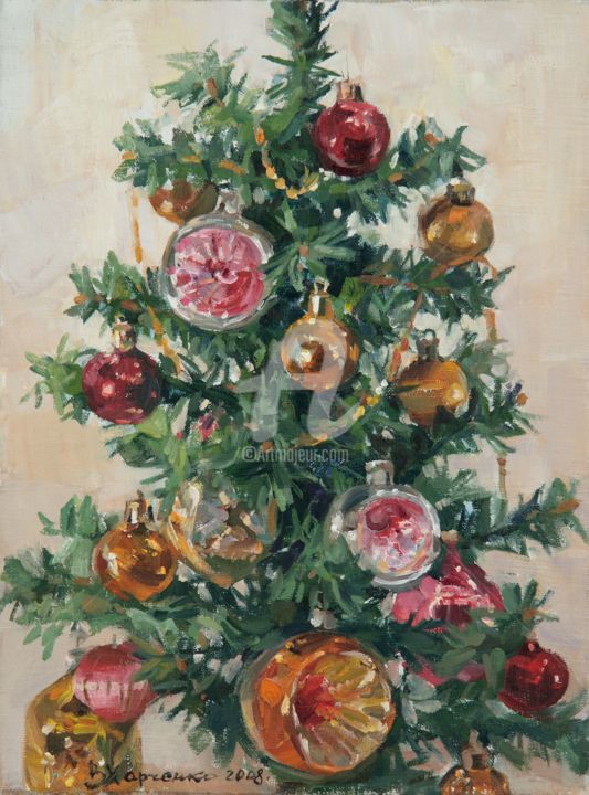 Pittura intitolato "Christmas tree" da Valeriy Kharchenko, Opera d'arte originale