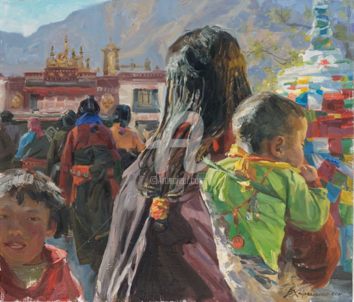 Painting titled "Going to the tample" by Valeriy Kharchenko, Original Artwork, Oil