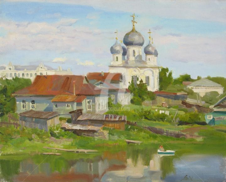 Painting titled "Summer. Old town" by Valeriy Kharchenko, Original Artwork, Oil