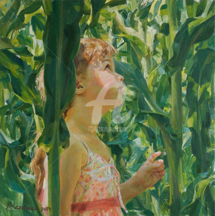 Painting titled "Green forest of corn" by Valeriy Kharchenko, Original Artwork, Oil