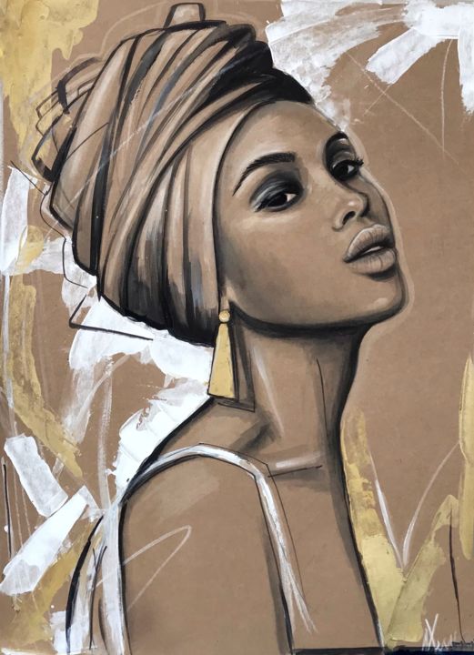 Painting titled "Golden Queen" by Leysan Lim, Original Art, Watercolor