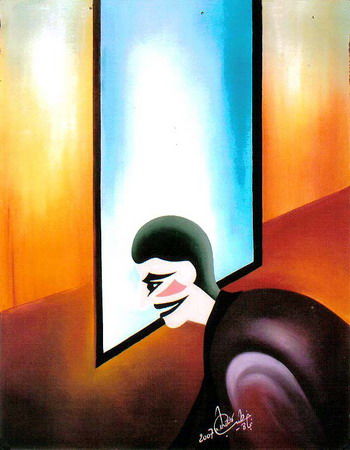 Pittura intitolato "le curieux" da Khatib Najat, Opera d'arte originale
