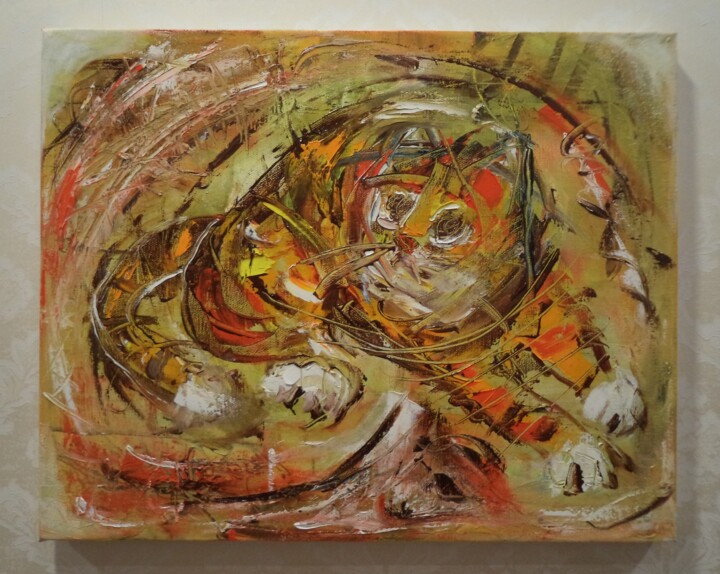 Pittura intitolato "Cat" da Khatuna Qometiani, Opera d'arte originale, Olio