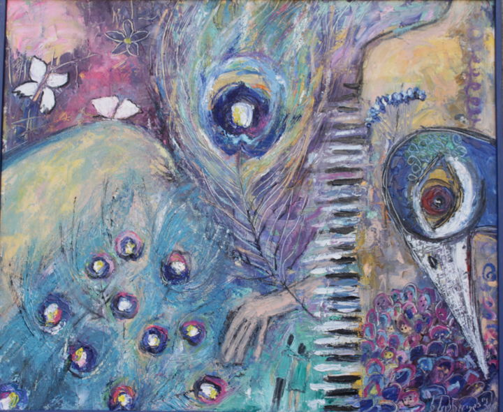 Malarstwo zatytułowany „My peacock” autorstwa Khatuna Songulashvili, Oryginalna praca, Olej