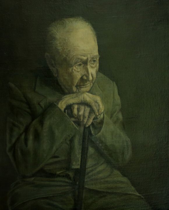 Painting titled "Портрет старика" by Valerii Semenikhin, Original Artwork, Oil Mounted on Wood Stretcher frame