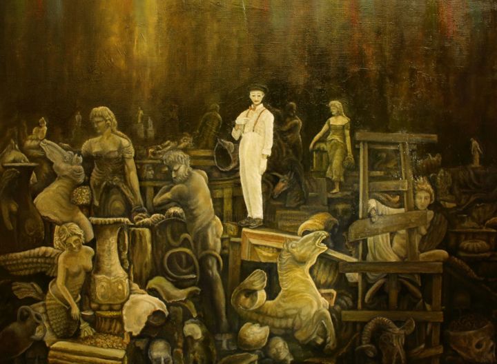 Pittura intitolato "Остановка клоуна. К…" da Valerii Semenikhin, Opera d'arte originale, Olio Montato su Telaio per barella…