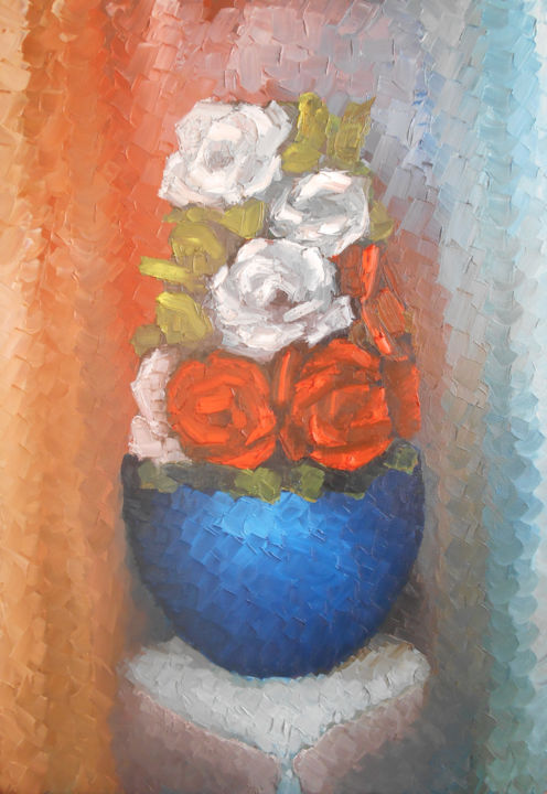 Malarstwo zatytułowany „Roses mosaic” autorstwa Kheder, Oryginalna praca, Olej