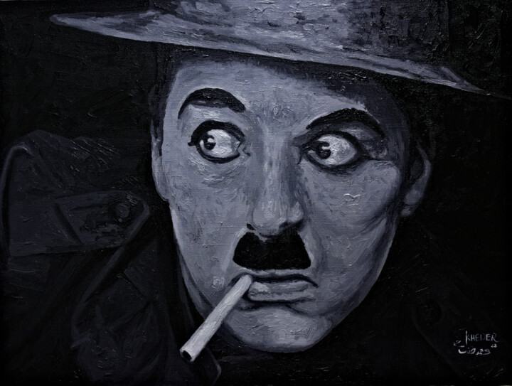 Pintura intitulada "Charlie Chaplin Por…" por Kheder, Obras de arte originais, Óleo