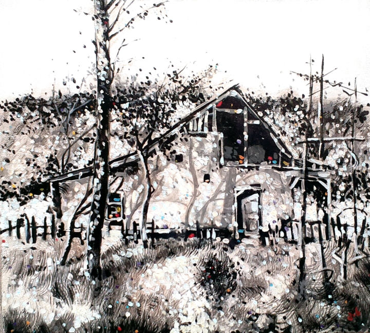 Malerei mit dem Titel "house" von Gurami Khetsuriani, Original-Kunstwerk, Öl