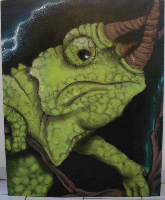 Painting titled "caméléon" by Kho, Original Artwork, Oil