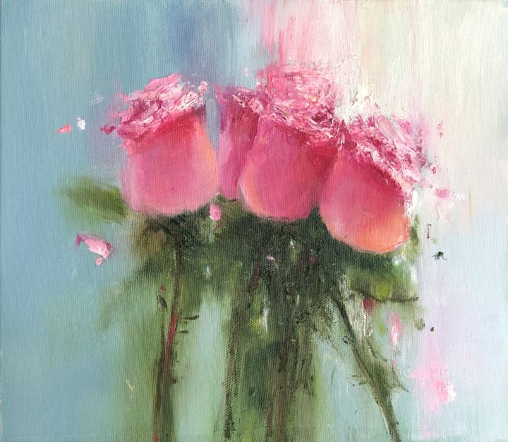 Картина под названием "Roses" - Olga Kholodova, Подлинное произведение искусства, Масло Установлен на Деревянная рама для но…