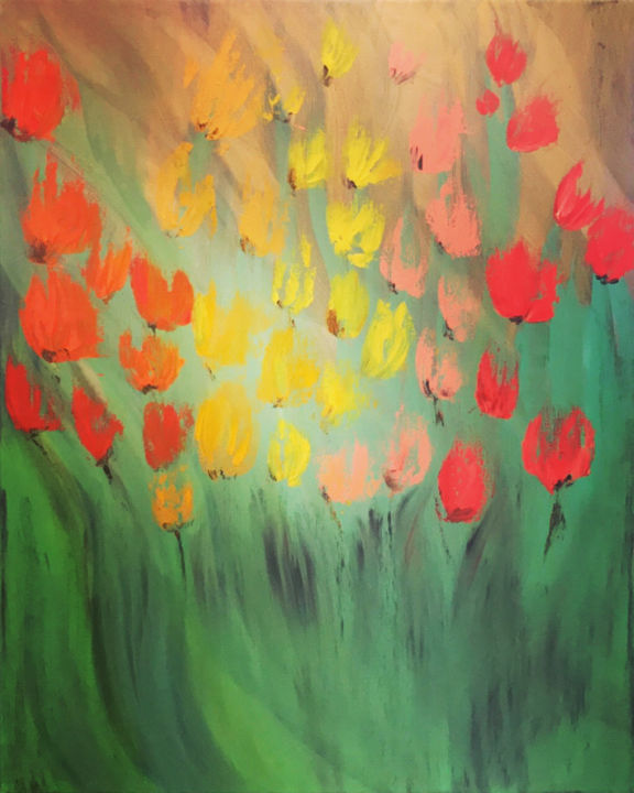 Painting titled "Tulips" by Kholoud Androwis, Original Art, Oil