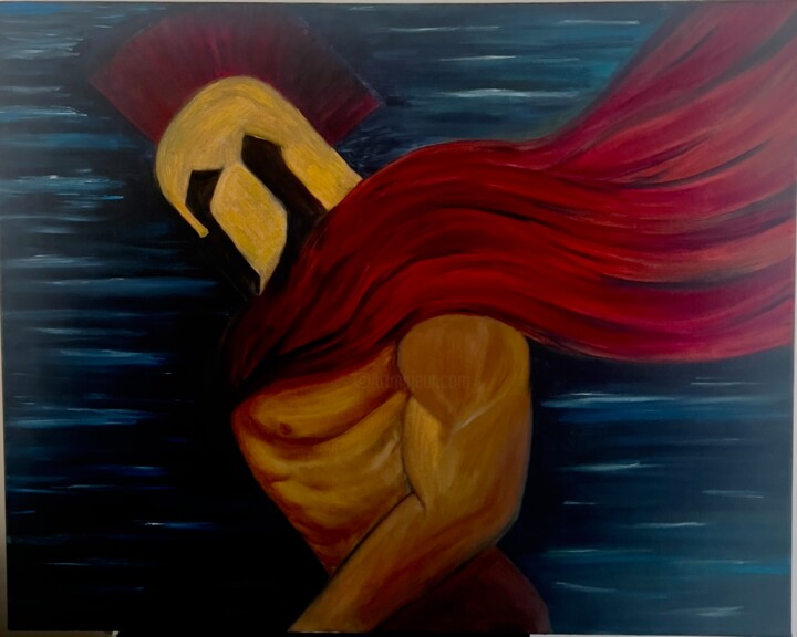Painting titled "Spartan 16" by Kholoud Androwis, Original Artwork, Oil Mounted on Wood Stretcher frame