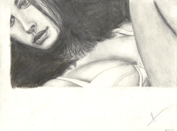 Dessin intitulée "Femme à demi nue" par Khove, Œuvre d'art originale, Crayon