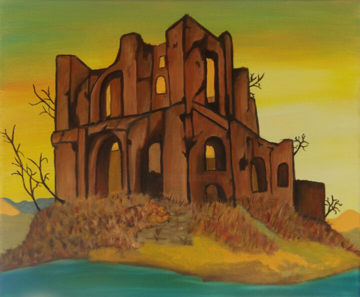 Painting titled "ruins" by Khrestos Papanastasiou, Original Artwork, Acrylic Mounted on Wood Stretcher frame