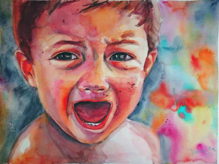 Pintura titulada "Scream from helples…" por Khrystyna Dransfeld, Obra de arte original, Acuarela