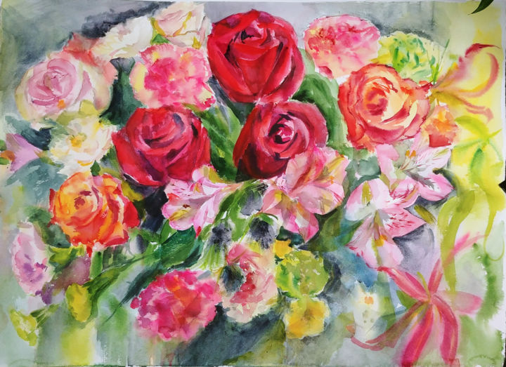 Malarstwo zatytułowany „Flowers 2” autorstwa Khrystyna Dransfeld, Oryginalna praca, Akwarela