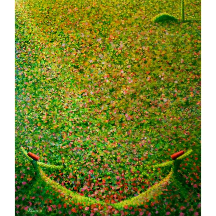 Painting titled "Yellow Green Theme…" by Khusro Subzwari, Original Art, Acrylic