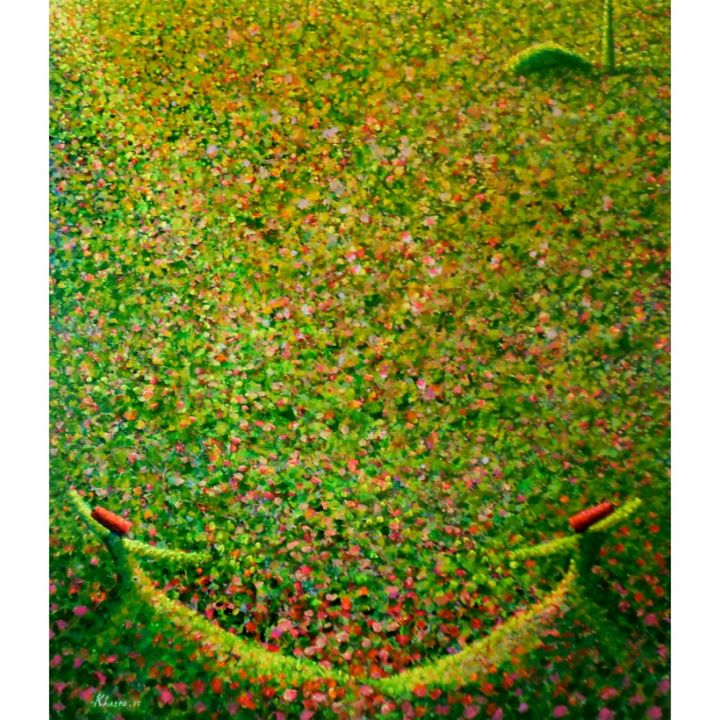 Peinture intitulée "Yellow Green Theme…" par Khusro Subzwari, Œuvre d'art originale, Acrylique