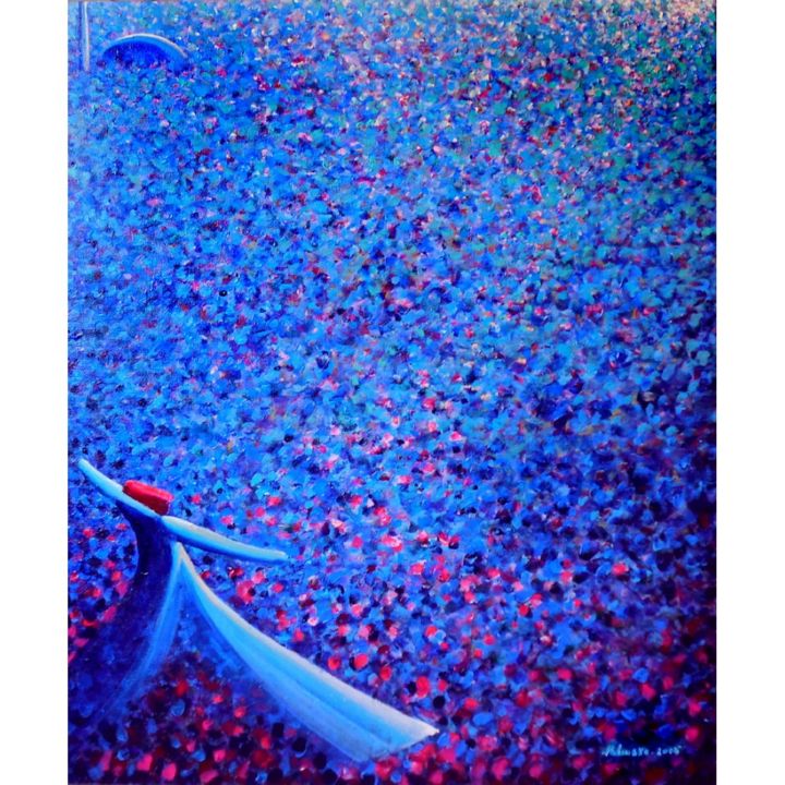 Painting titled "Sky Blue Whirling D…" by Khusro Subzwari, Original Art, Acrylic