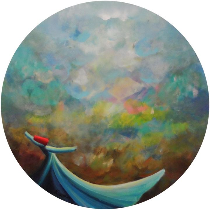 Painting titled "Circular Artwork Wh…" by Khusro Subzwari, Original Art, Acrylic
