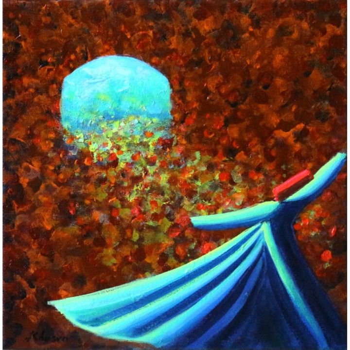 Painting titled "Brown Dervish with…" by Khusro Subzwari, Original Artwork, Acrylic