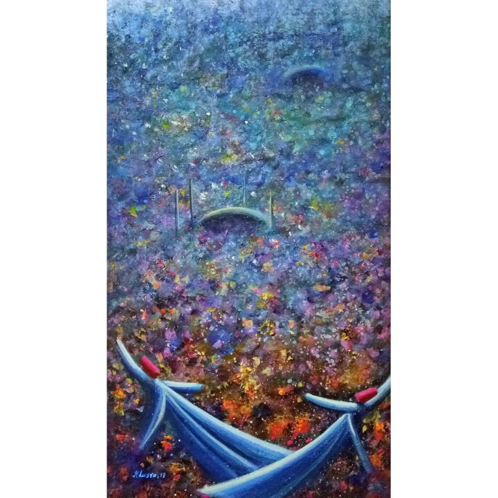 Painting titled "Blue 2 x Dervish &…" by Khusro Subzwari, Original Art, Acrylic