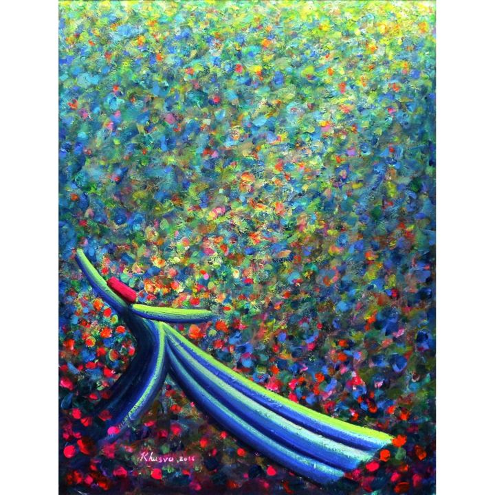 Schilderij getiteld "Rainbow Themed Whir…" door Khusro Subzwari, Origineel Kunstwerk, Acryl