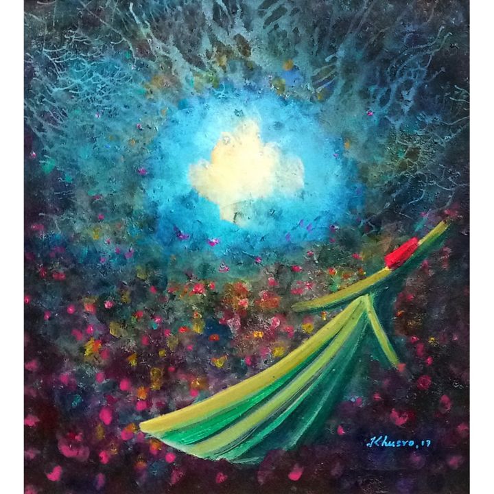 Painting titled "Cherry Red & Blue T…" by Khusro Subzwari, Original Art, Acrylic