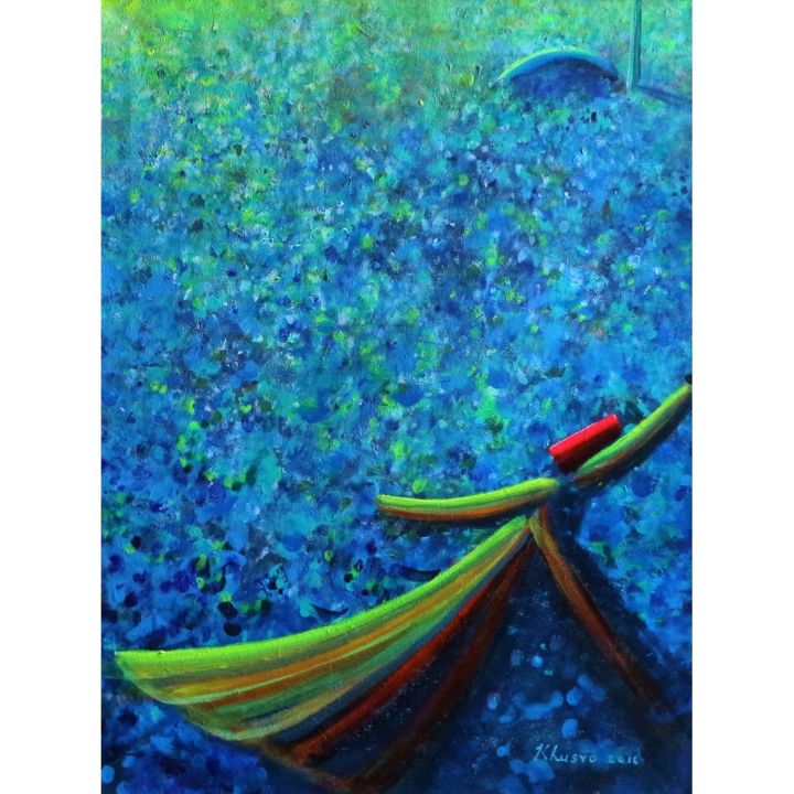Schilderij getiteld "Green & Blue Whirli…" door Khusro Subzwari, Origineel Kunstwerk, Acryl