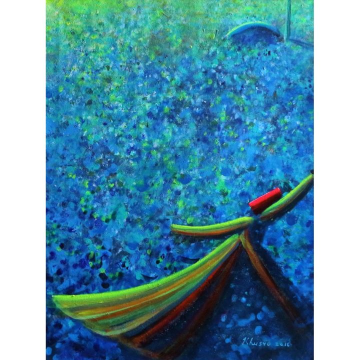Painting titled "Green & Blue Whirli…" by Khusro Subzwari, Original Art, Acrylic