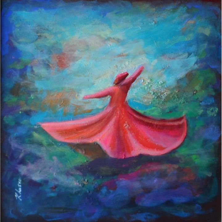 Schilderij getiteld "Pink Red Whirling D…" door Khusro Subzwari, Origineel Kunstwerk, Acryl