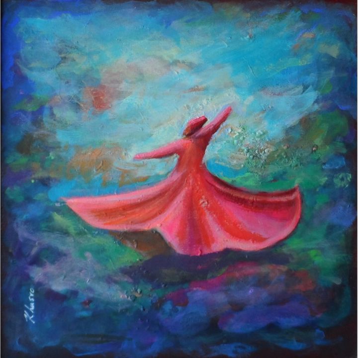 Painting titled "Pink Red Whirling D…" by Khusro Subzwari, Original Art, Acrylic