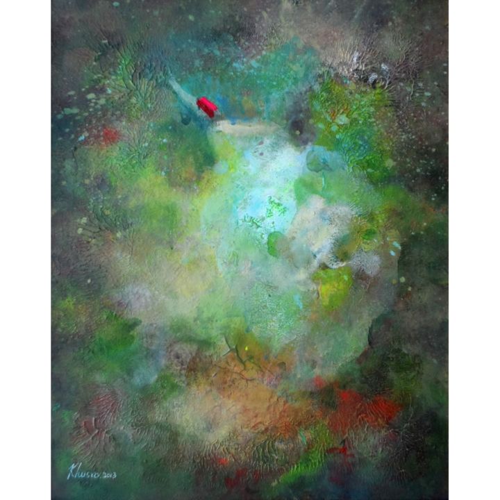 Painting titled "Abstract Green Spir…" by Khusro Subzwari, Original Art, Acrylic