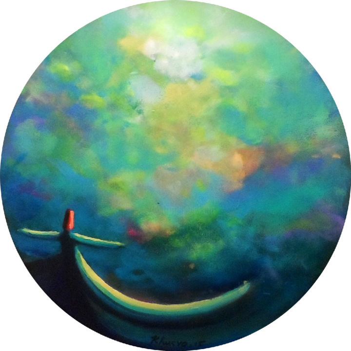 Painting titled "Round Circular Gree…" by Khusro Subzwari, Original Artwork, Acrylic