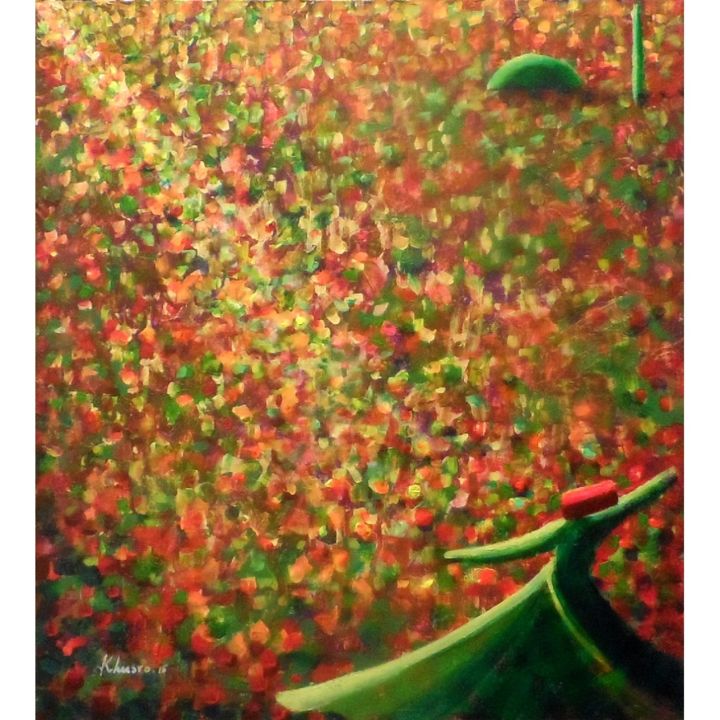 Schilderij getiteld "Brown Red Whirling…" door Khusro Subzwari, Origineel Kunstwerk, Acryl