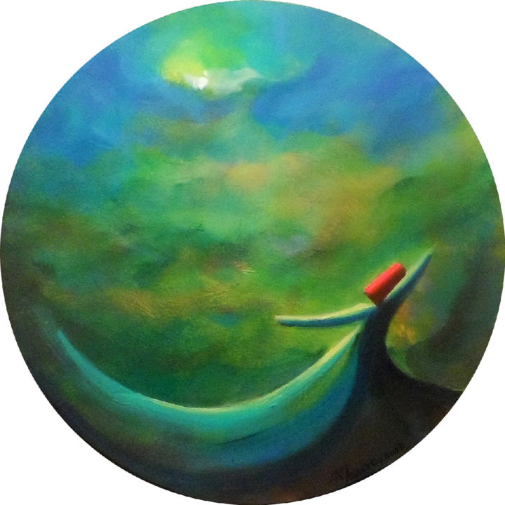 Schilderij getiteld "Green Round Whirlin…" door Khusro Subzwari, Origineel Kunstwerk, Acryl