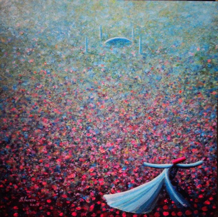 Painting titled "Pink & Green Mosque…" by Khusro Subzwari, Original Art, Acrylic