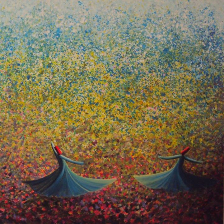 Peinture intitulée "Garden Theme 2 Whir…" par Khusro Subzwari, Œuvre d'art originale, Acrylique